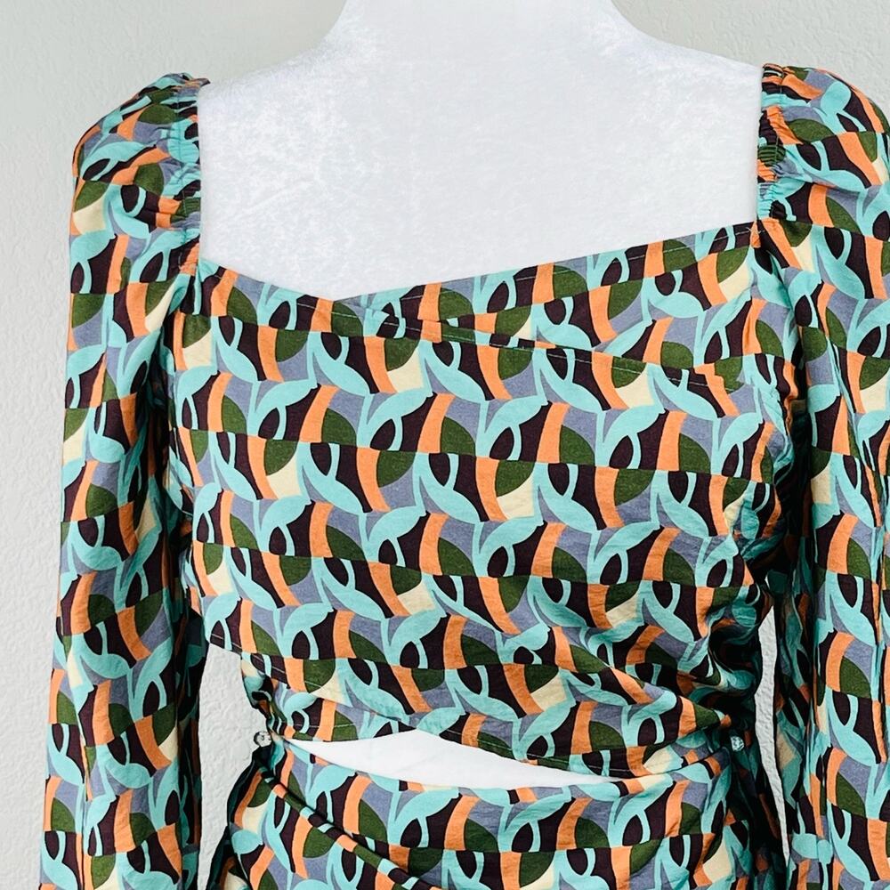 Topshop Geometric Cutout Mini Dress Green Orange Retro 70s Mod Festival 6 NWOT - Picture 7 of 15